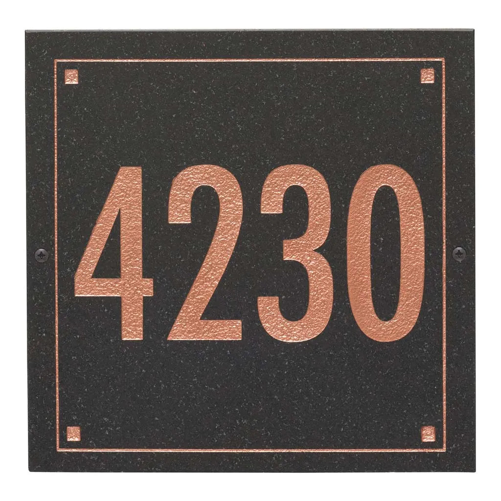 Black Granite Square Futura Engraved Address Sign - 12" x 12" One Line