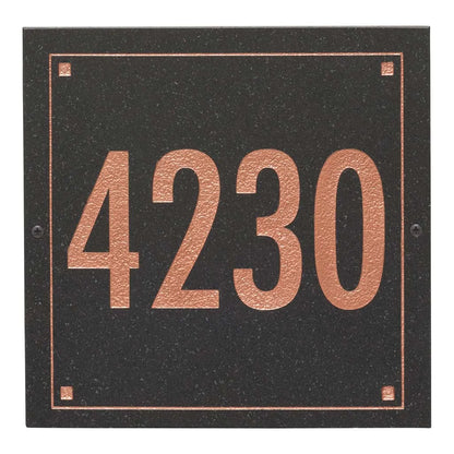 Black Granite Square Futura Engraved Address Sign - 12" x 12" One Line
