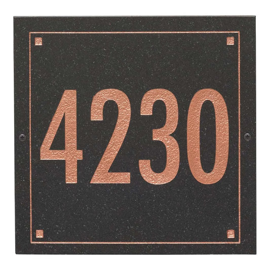 Black Granite Square Futura Engraved Address Sign - 12" x 12" One Line