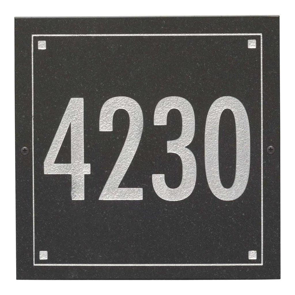 Black Granite Square Futura Engraved Address Sign - 12" x 12" One Line