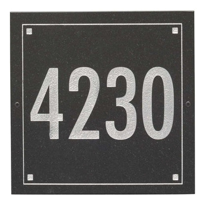 Black Granite Square Futura Engraved Address Sign - 12" x 12" One Line