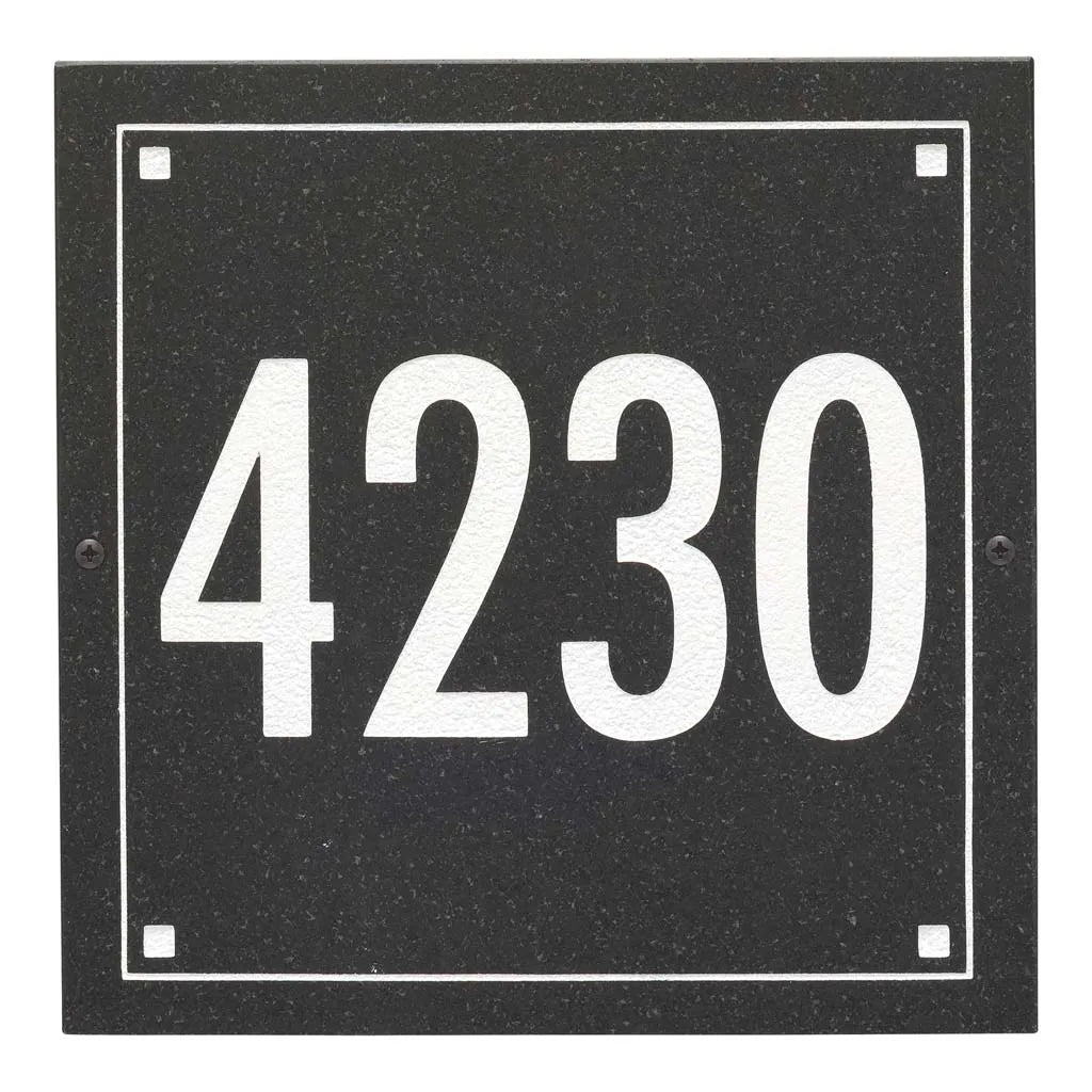 Black Granite Square Futura Engraved Address Sign - 12" x 12" One Line