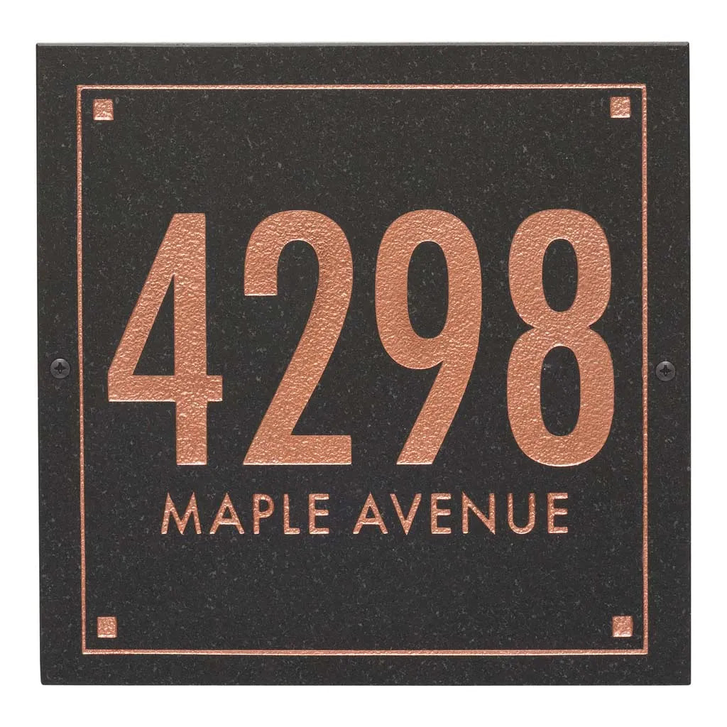 Black Granite Square Futura Engraved Address Sign - 12" x 12" Two Line