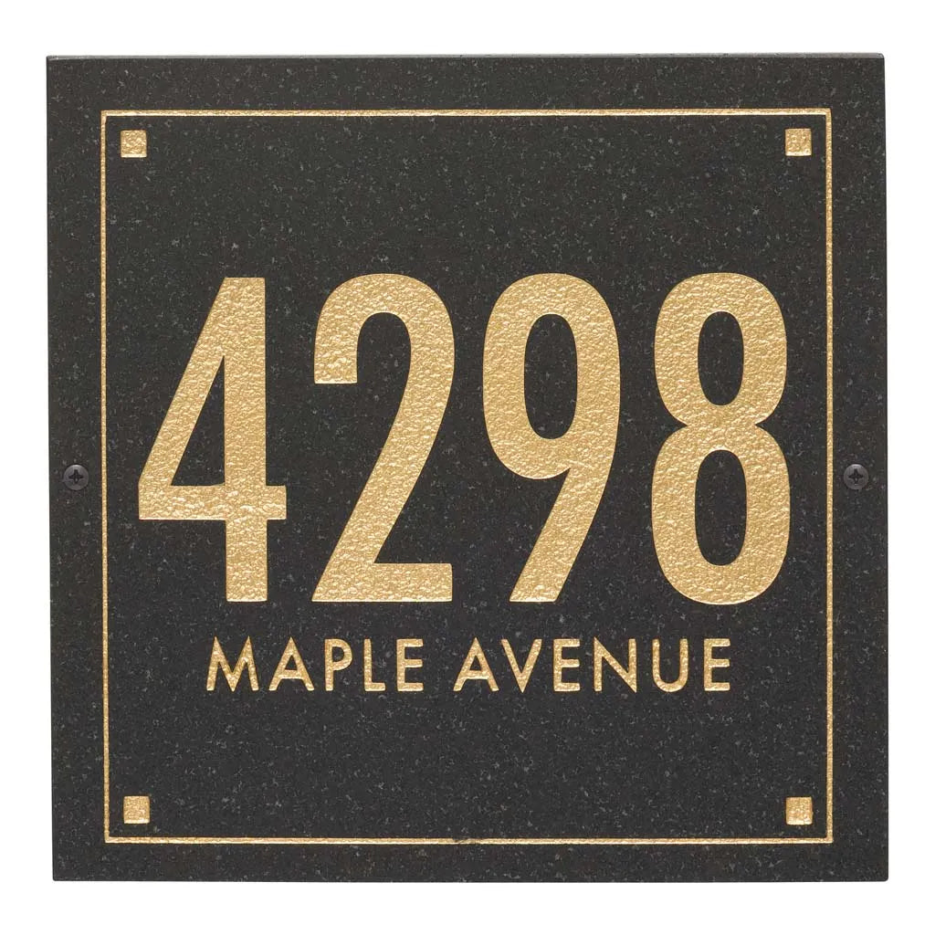 Black Granite Square Futura Engraved Address Sign - 12" x 12" Two Line