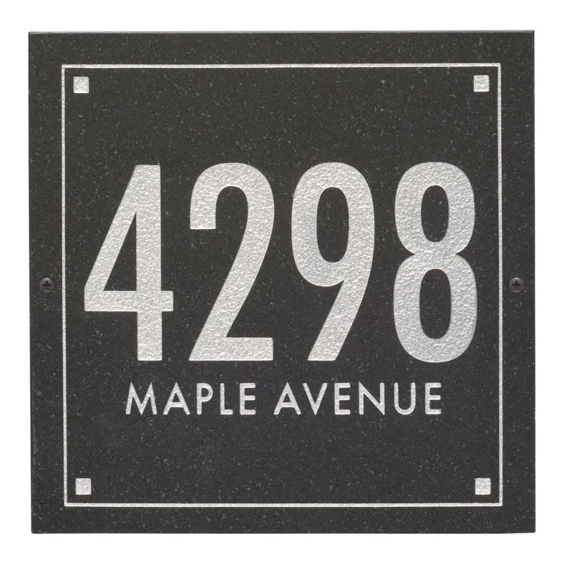 Black Granite Square Futura Engraved Address Sign - 12" x 12" Two Line