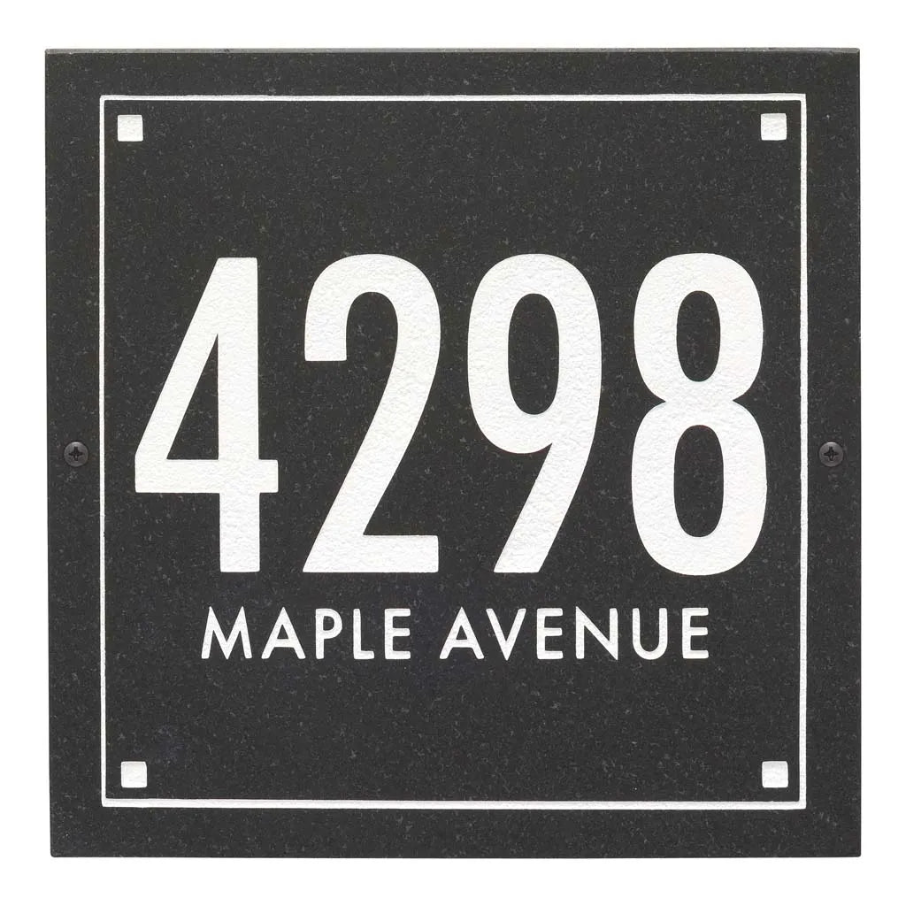 Black Granite Square Futura Engraved Address Sign - 12" x 12" Two Line