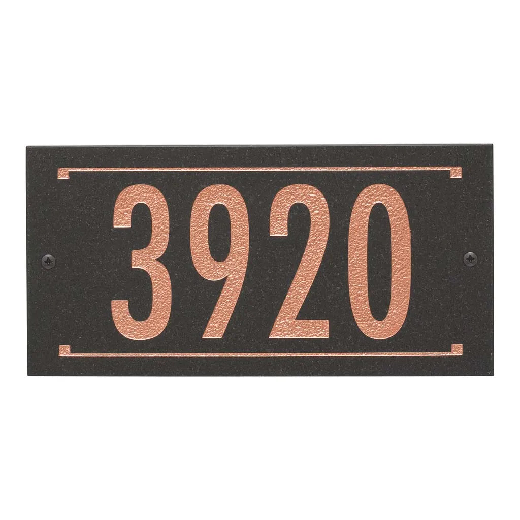 Black Granite Rectangle Futura Engraved Address Sign - 12" x 6" Wall One Line