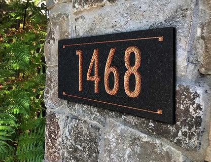 Black Granite Rectangle Trajan Engraved Address Sign - 12" x 6" Wall One Line