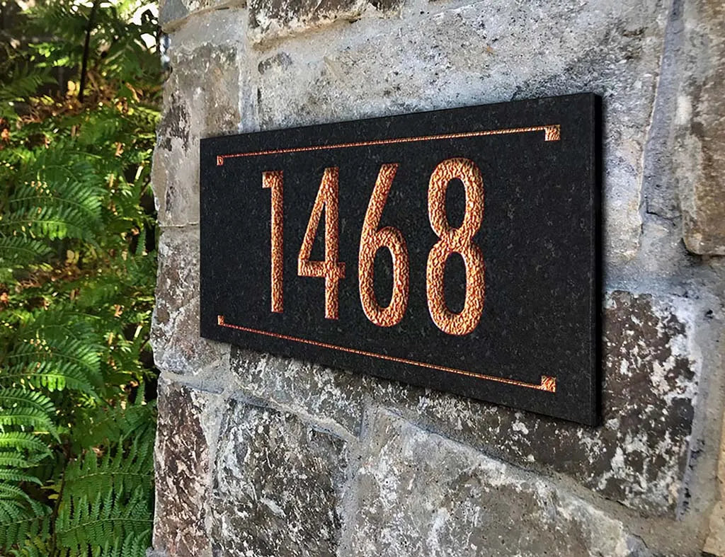 Black Granite Rectangle Futura Engraved Address Sign - 12" x 6" Wall One Line