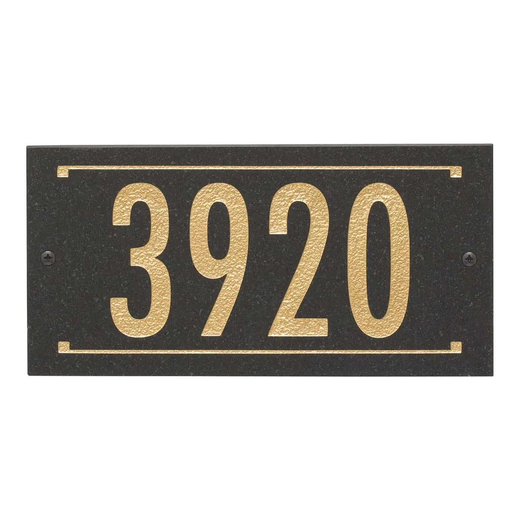 Black Granite Rectangle Futura Engraved Address Sign - 12" x 6" Wall One Line
