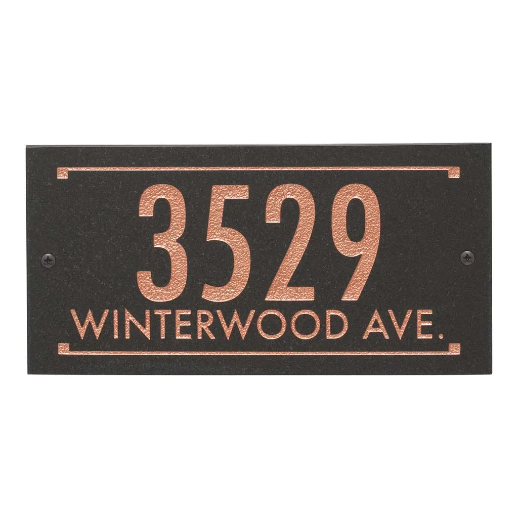 Black Granite Rectangle Futura Engraved Address Sign - 12" x 6" Wall Two Line