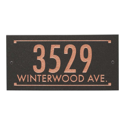 Black Granite Rectangle Futura Engraved Address Sign - 12" x 6" Wall Two Line