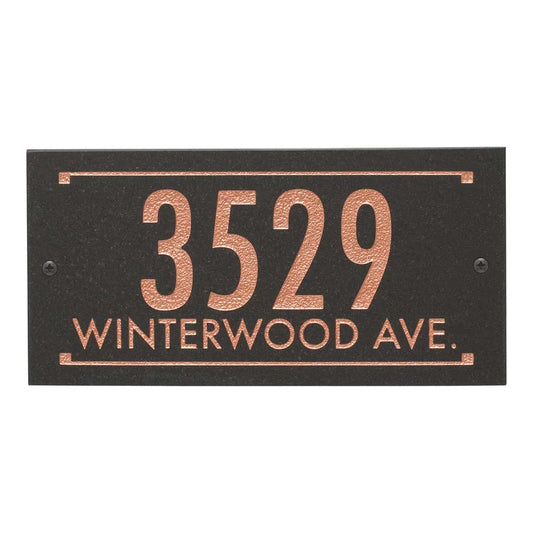 Black Granite Rectangle Futura Engraved Address Sign - 12" x 6" Wall Two Line