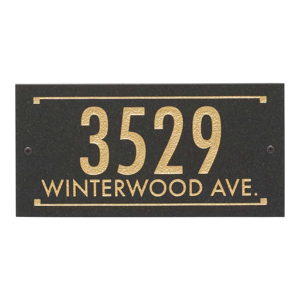 Black Granite Rectangle Futura Engraved Address Sign - 12" x 6" Wall Two Line
