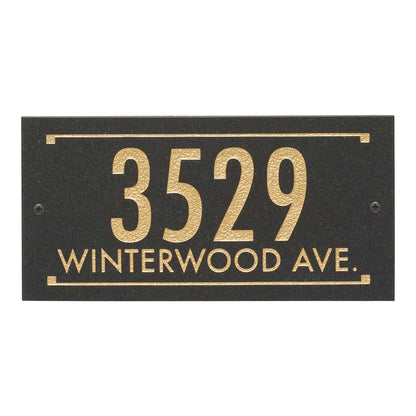Black Granite Rectangle Futura Engraved Address Sign - 12" x 6" Wall Two Line