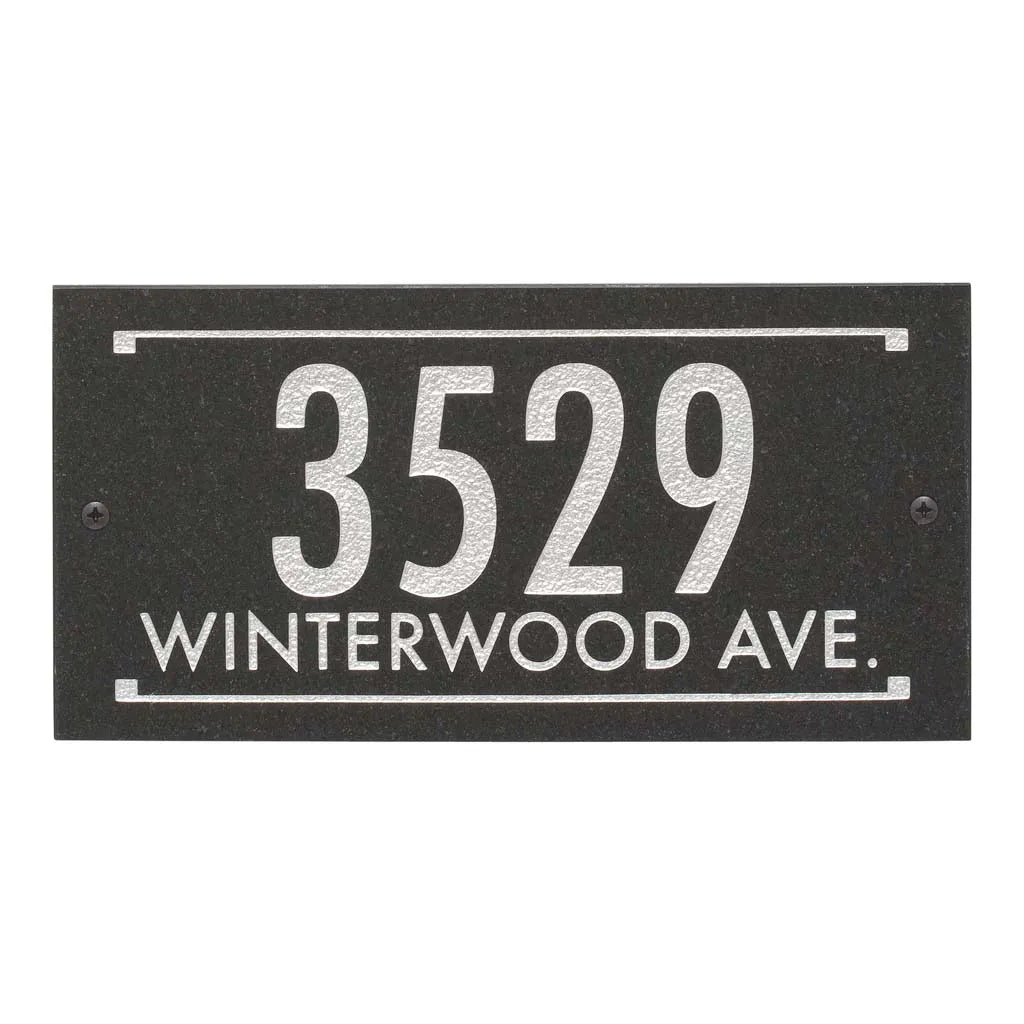 Black Granite Rectangle Futura Engraved Address Sign - 12" x 6" Wall Two Line