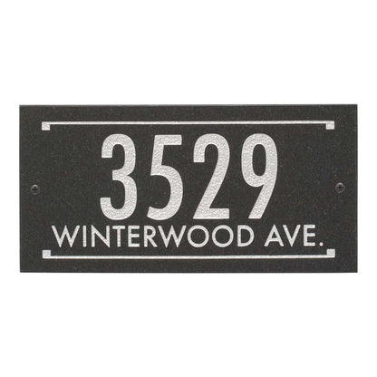 Black Granite Rectangle Futura Engraved Address Sign - 12" x 6" Wall Two Line