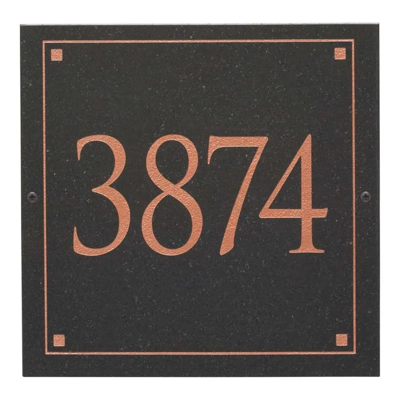 Black Granite Square Trajan Engraved Address Sign -  12" x 12" Wall One Line