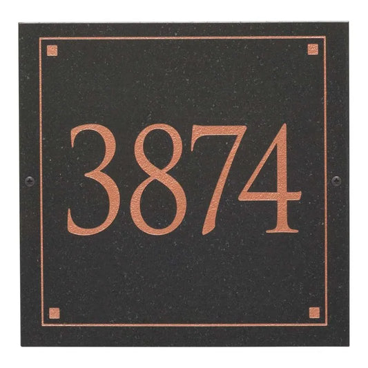 Black Granite Square Trajan Engraved Address Sign -  12" x 12" Wall One Line