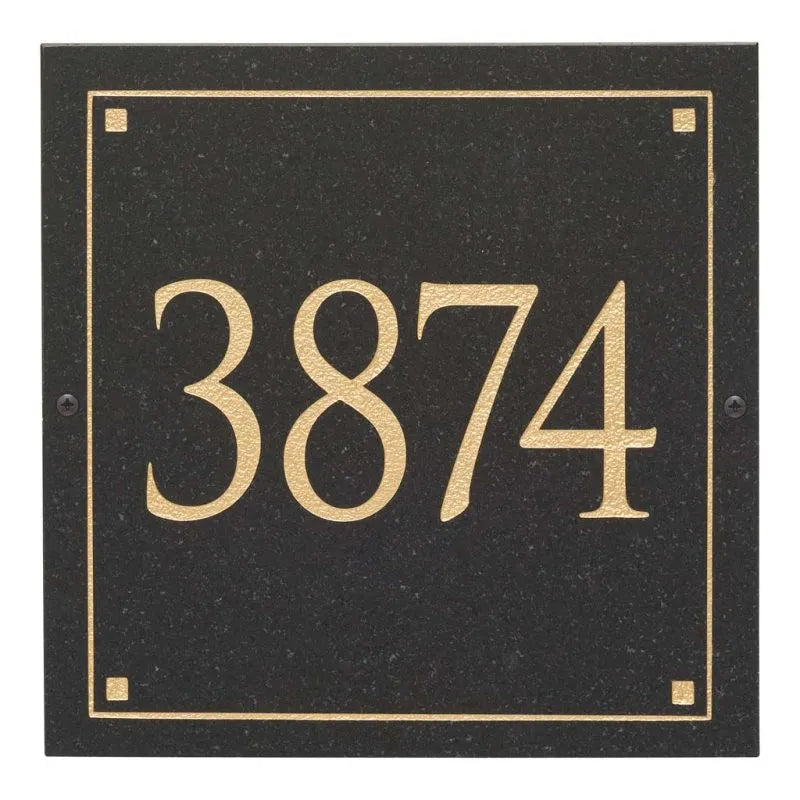 Black Granite Square Trajan Engraved Address Sign -  12" x 12" Wall One Line