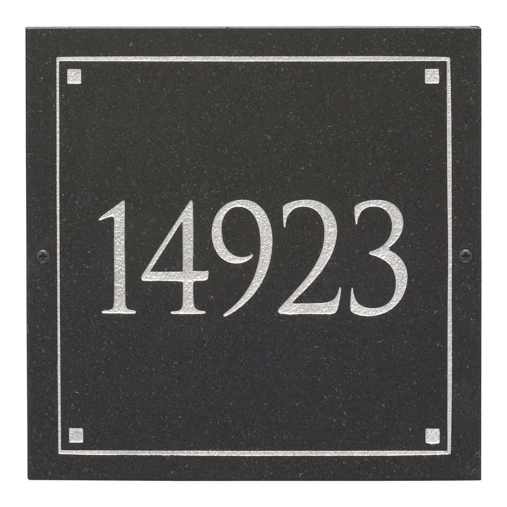 Black Granite Square Trajan Engraved Address Sign -  12" x 12" Wall One Line