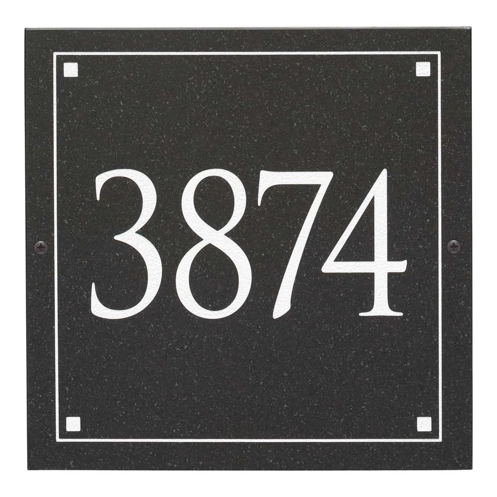 Black Granite Square Trajan Engraved Address Sign -  12" x 12" Wall One Line