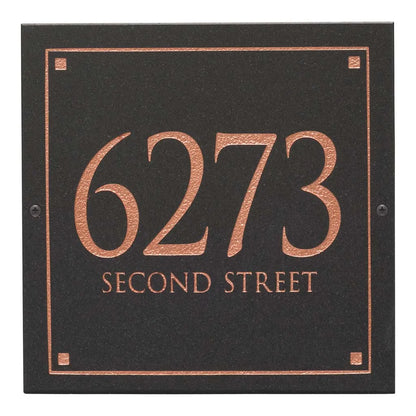 Black Granite Square Trajan Engraved Address Sign -  12" x 12" Wall Two Line