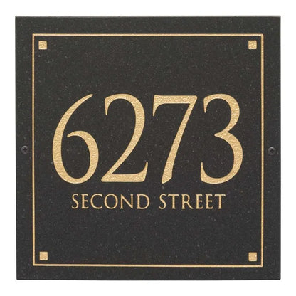 Black Granite Square Trajan Engraved Address Sign -  12" x 12" Wall Two Line