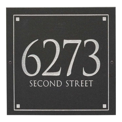 Black Granite Square Trajan Engraved Address Sign -  12" x 12" Wall Two Line
