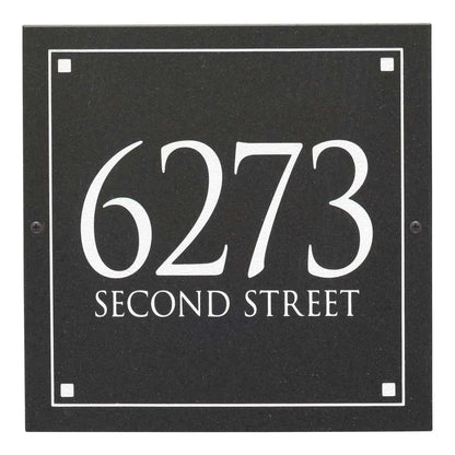 Black Granite Square Trajan Engraved Address Sign -  12" x 12" Wall Two Line