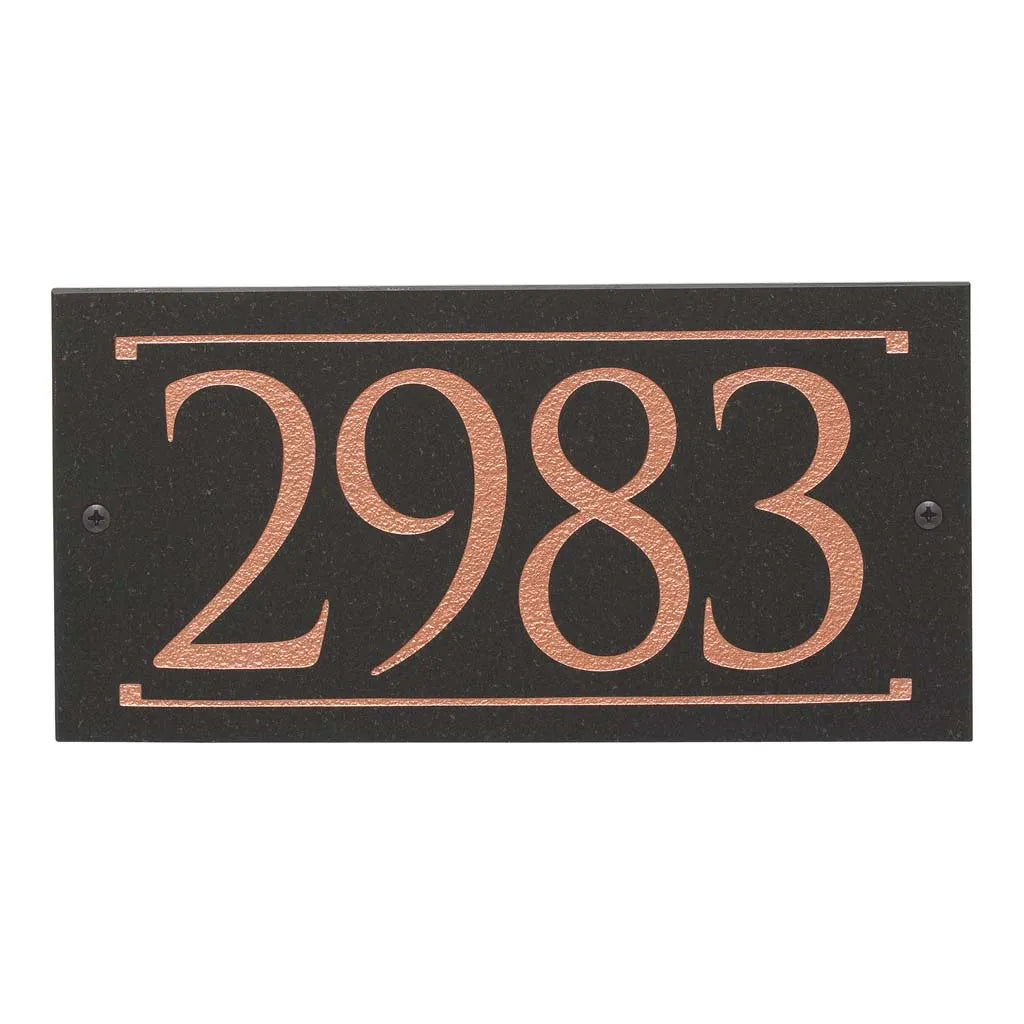 Black Granite Rectangle Trajan Engraved Address Sign - 12" x 6" Wall One Line