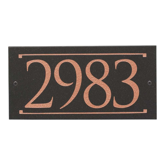 Black Granite Rectangle Trajan Engraved Address Sign - 12" x 6" Wall One Line