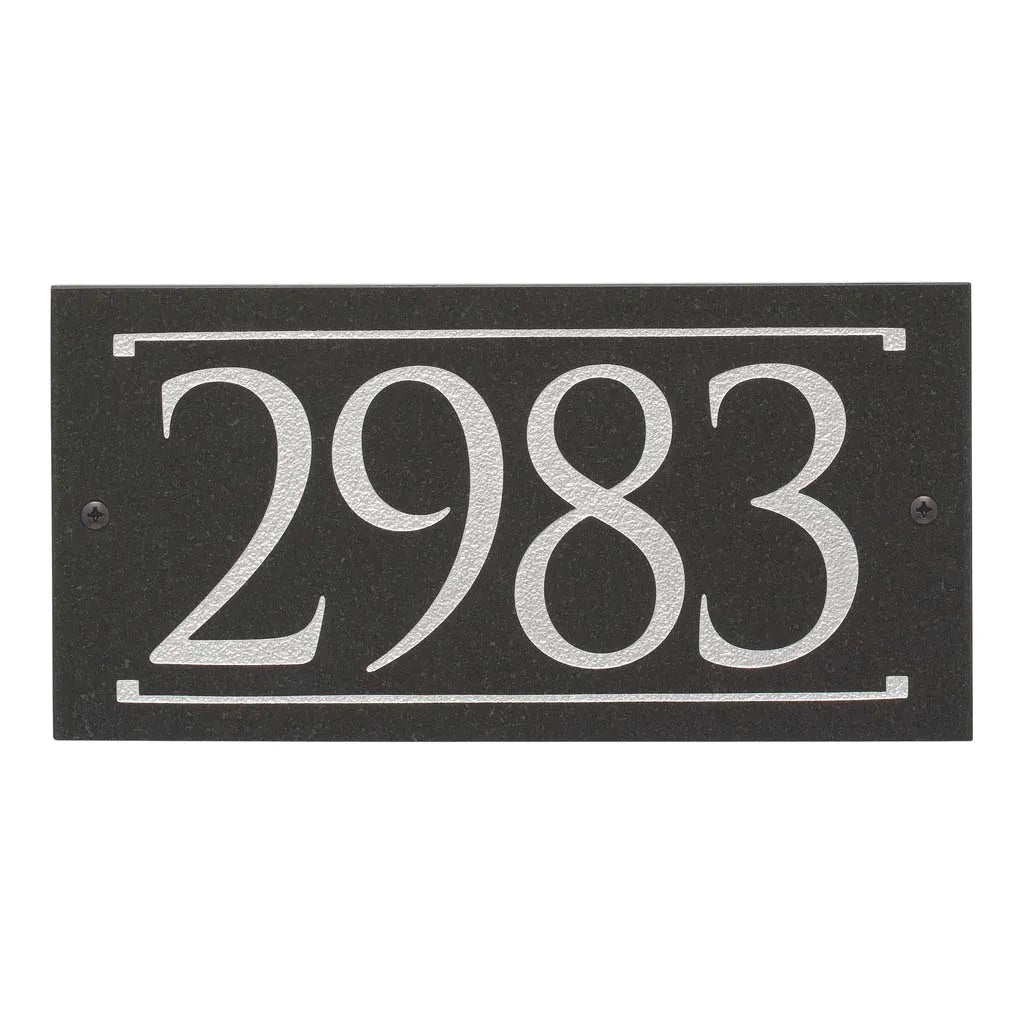 Black Granite Rectangle Trajan Engraved Address Sign - 12" x 6" Wall One Line