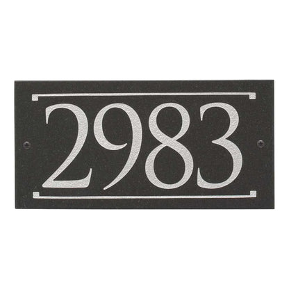 Black Granite Rectangle Trajan Engraved Address Sign - 12" x 6" Wall One Line