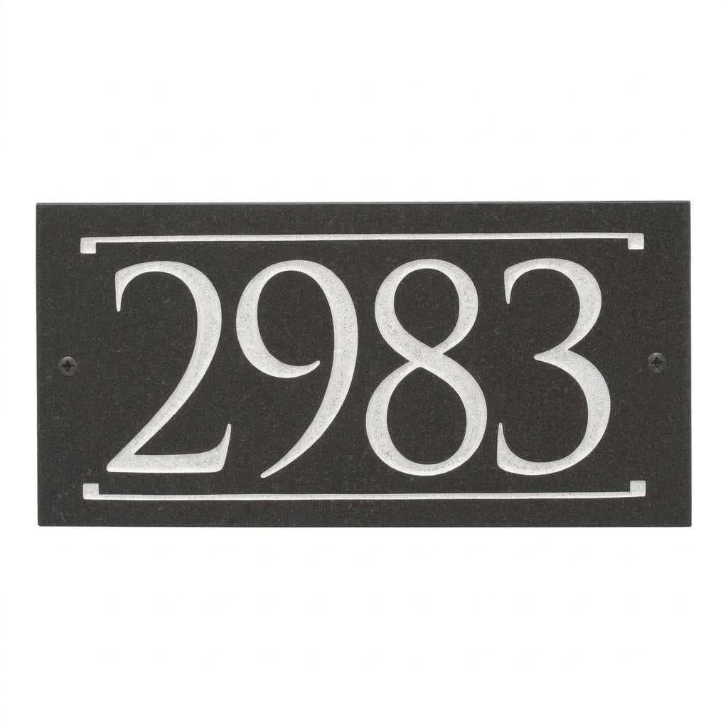 Black Granite Rectangle Trajan Engraved Address Sign - 12" x 6" Wall One Line