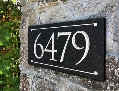 Black Granite Rectangle Trajan Engraved Address Sign - 12" x 6" Wall One Line