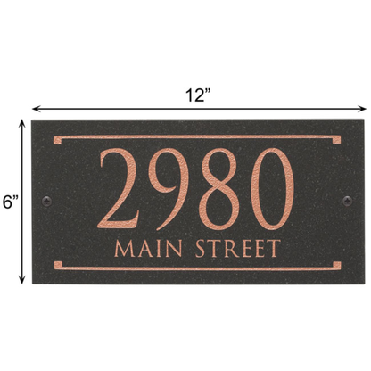 Black Granite Rectangle Trajan Engraved Address Sign - 12" x 6" Wall Two Line