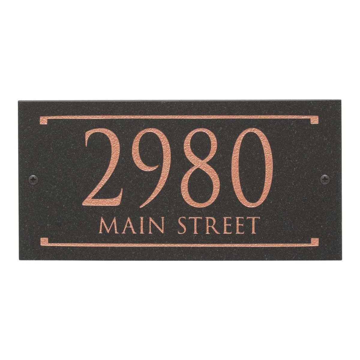 Black Granite Rectangle Trajan Engraved Address Sign - 12" x 6" Wall Two Line