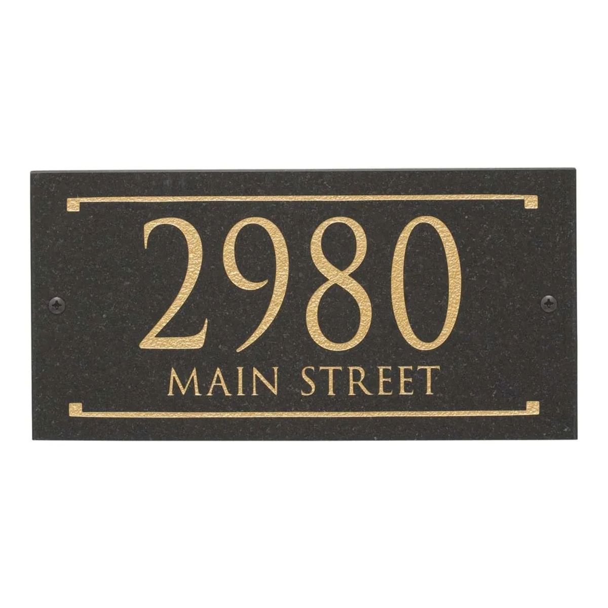 Black Granite Rectangle Trajan Engraved Address Sign - 12" x 6" Wall Two Line