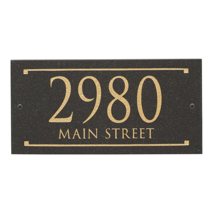 Black Granite Rectangle Trajan Engraved Address Sign - 12" x 6" Wall Two Line