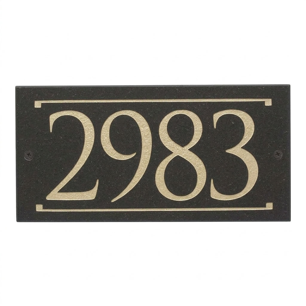 Black Granite Rectangle Trajan Engraved Address Sign - 12" x 6" Wall One Line