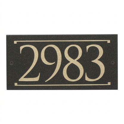 Black Granite Rectangle Trajan Engraved Address Sign - 12" x 6" Wall One Line