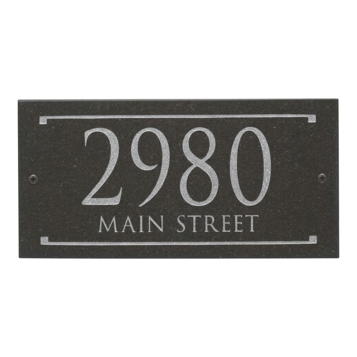 Black Granite Rectangle Trajan Engraved Address Sign - 12" x 6" Wall Two Line