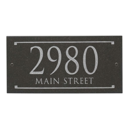 Black Granite Rectangle Trajan Engraved Address Sign - 12" x 6" Wall Two Line