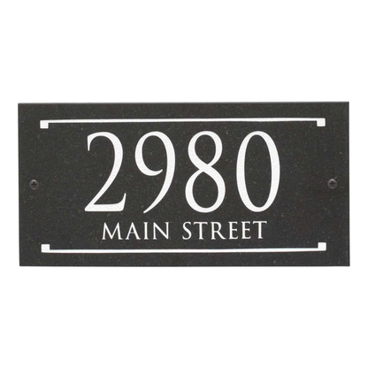 Black Granite Rectangle Trajan Engraved Address Sign - 12" x 6" Wall Two Line