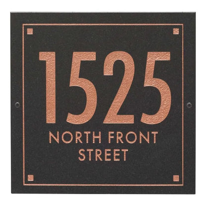 Black Granite Square Futura Engraved Address Sign - 12" x 12" Wall Three Line