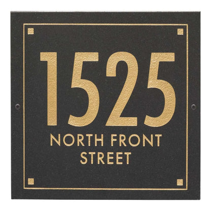 Black Granite Square Futura Engraved Address Sign - 12" x 12" Wall Three Line