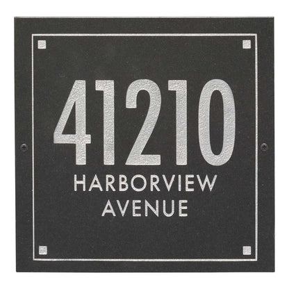 Black Granite Square Futura Engraved Address Sign - 12" x 12" Wall Three Line