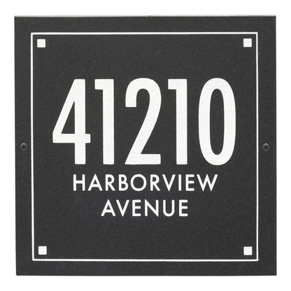 Black Granite Square Futura Engraved Address Sign - 12" x 12" Wall Three Line