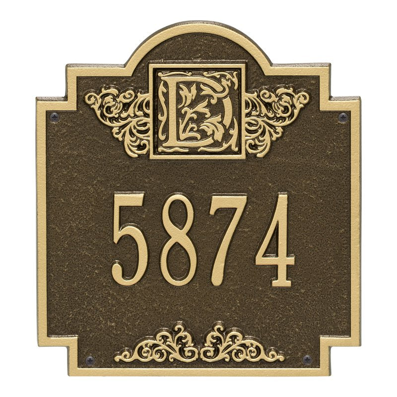 Whitehall Products Monogram Address Personalized Plaque One Line Antique Brass